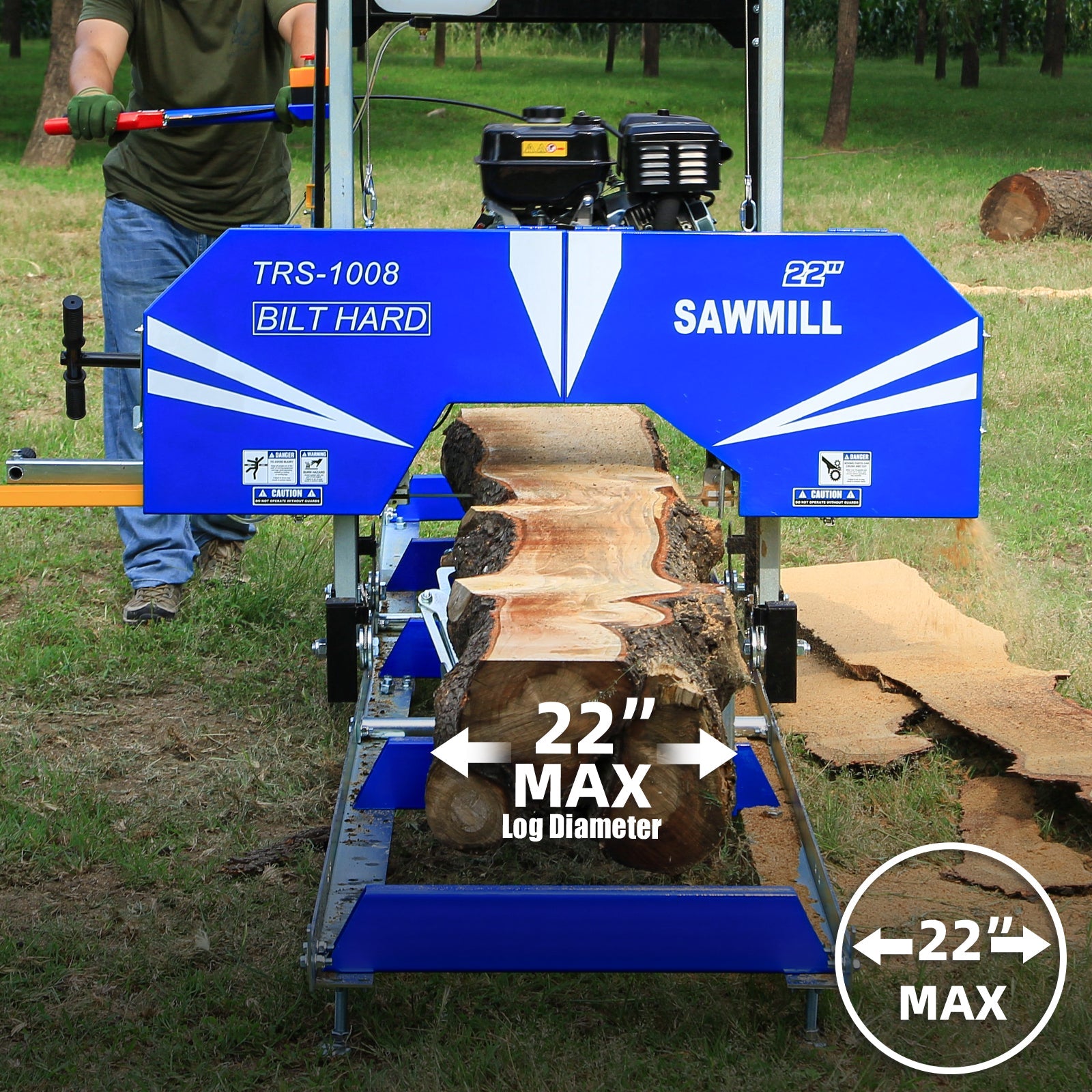 BILT HARD 22" Portable Sawmill with 9HP 270cc Ducar Engine | Includes 10 Saw Blades