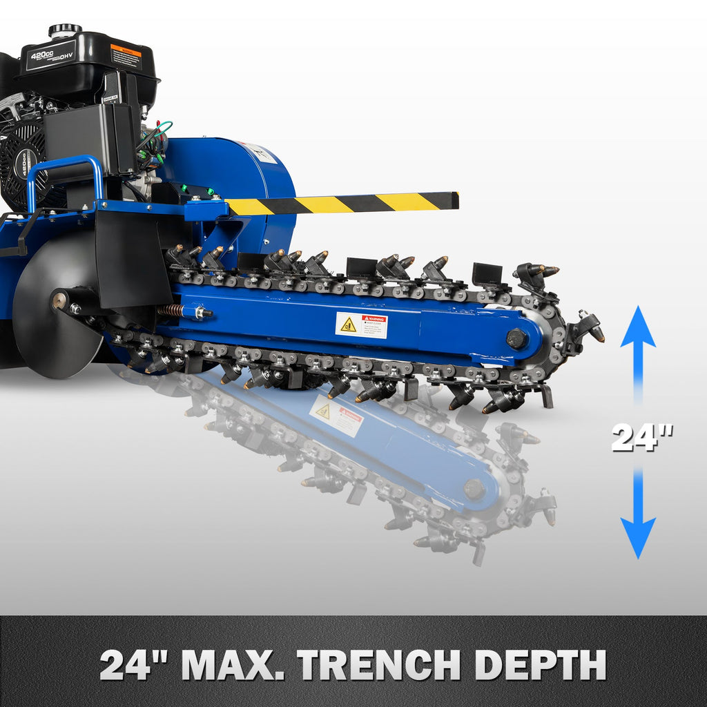 24-Inch Walk-Behind Trencher – 15HP 420cc Ducar Gas Engine, Electric Start