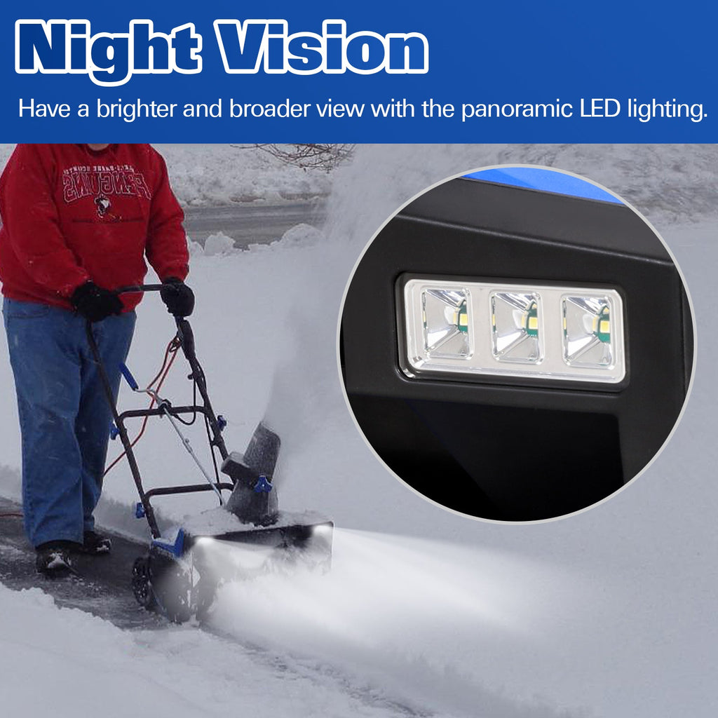 20" 15 Amp Electric Snow Blower, Walk-Behind Corded with Dual LED Headlights and 180° Rotating Chute