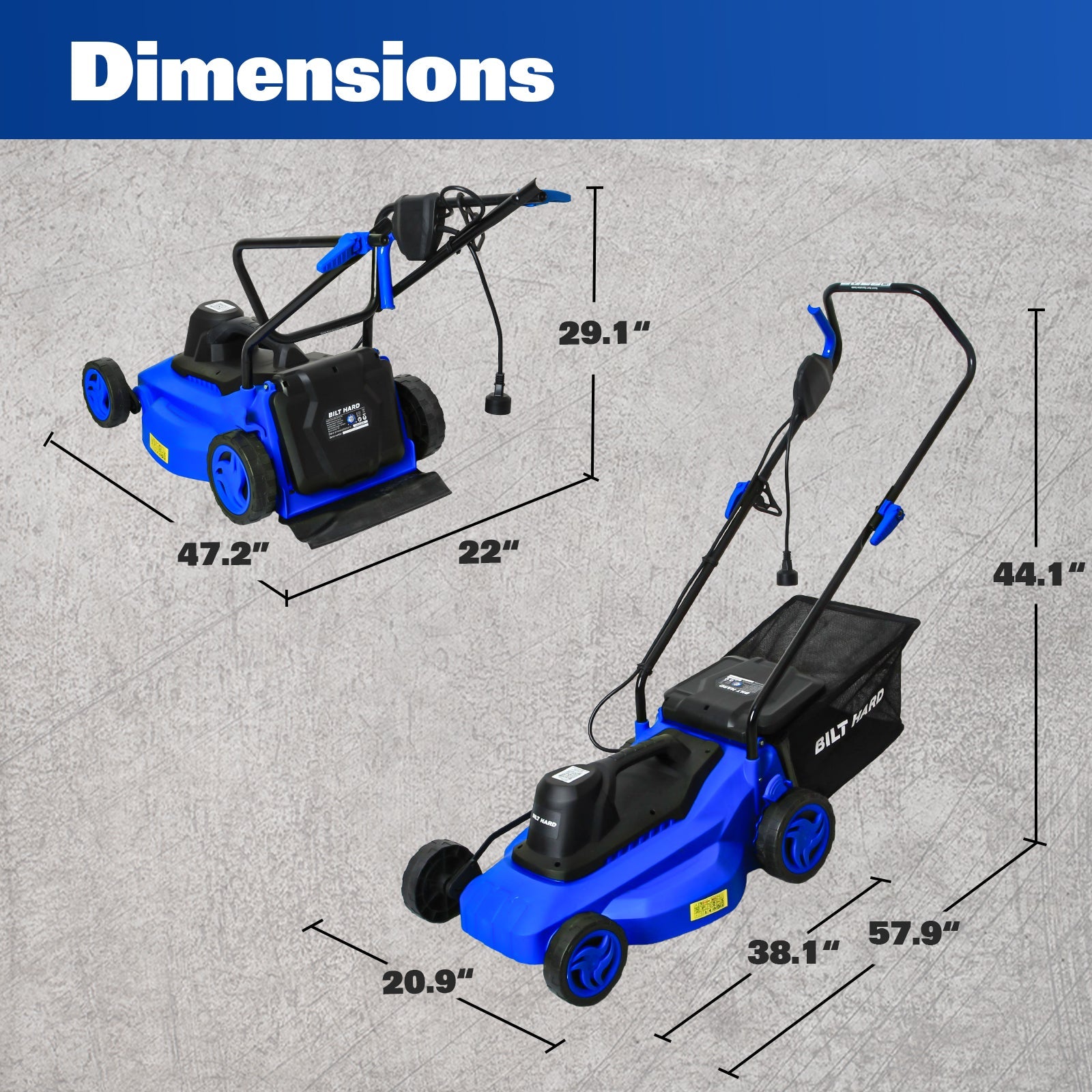 BILT HARD 15-Inch 11Amp Corded Electric Lawn Mower – Lightweight Push Mower with 9.2 Gal Collection Bag, 5 Height Adjustments, Ideal for Small to Medium Yards & Garden