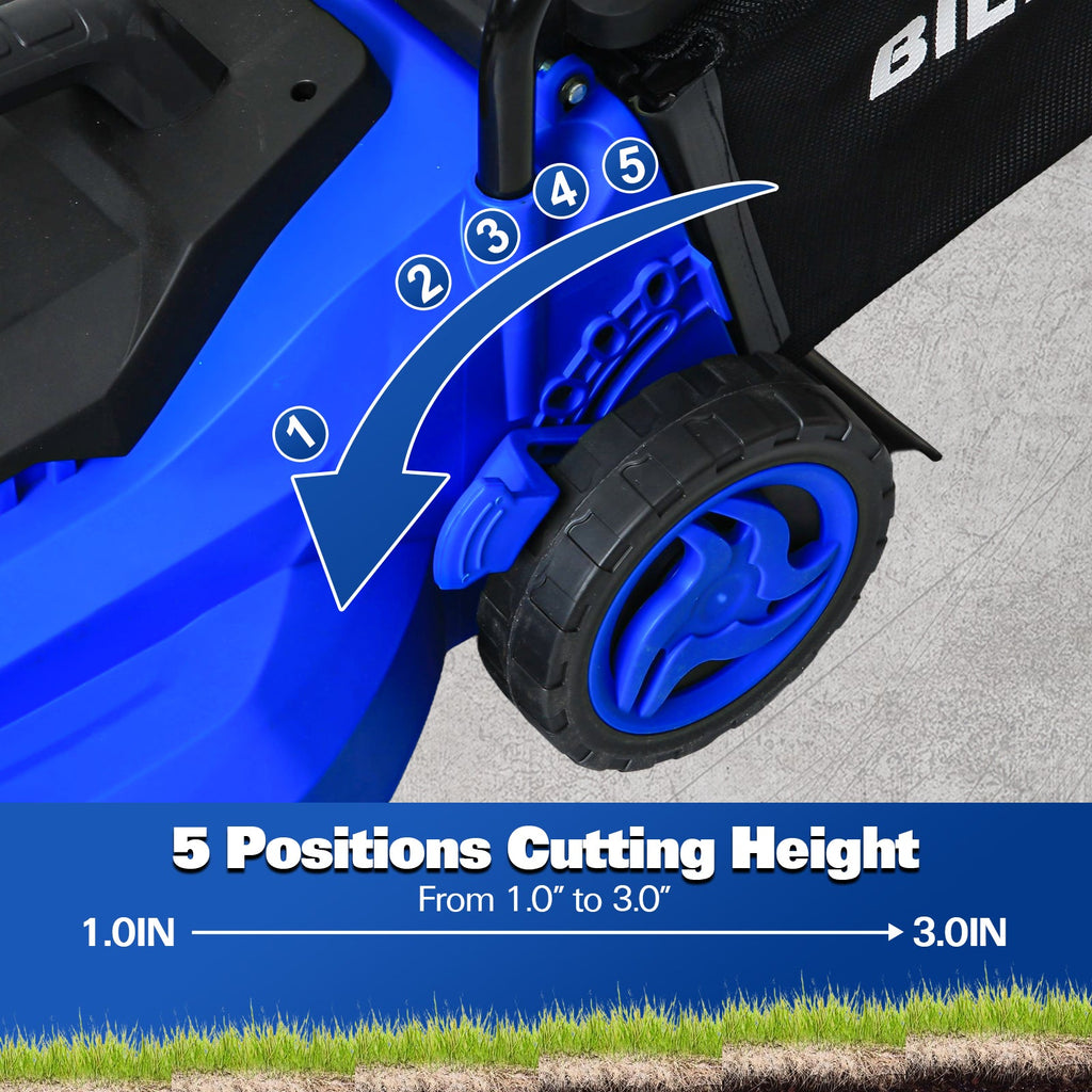 BILT HARD 15-Inch 11Amp Corded Electric Lawn Mower – Lightweight Push Mower with 9.2 Gal Collection Bag, 5 Height Adjustments, Ideal for Small to Medium Yards & Garden
