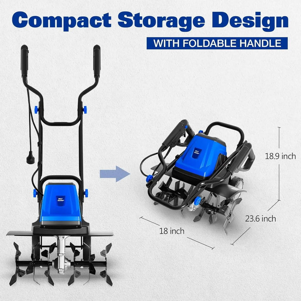 BILT HARD 18" Electric Garden Tiller – 15 Amp Corded Cultivator with 6 Steel Tines & Adjustable Wheels for Easy Soil Prep