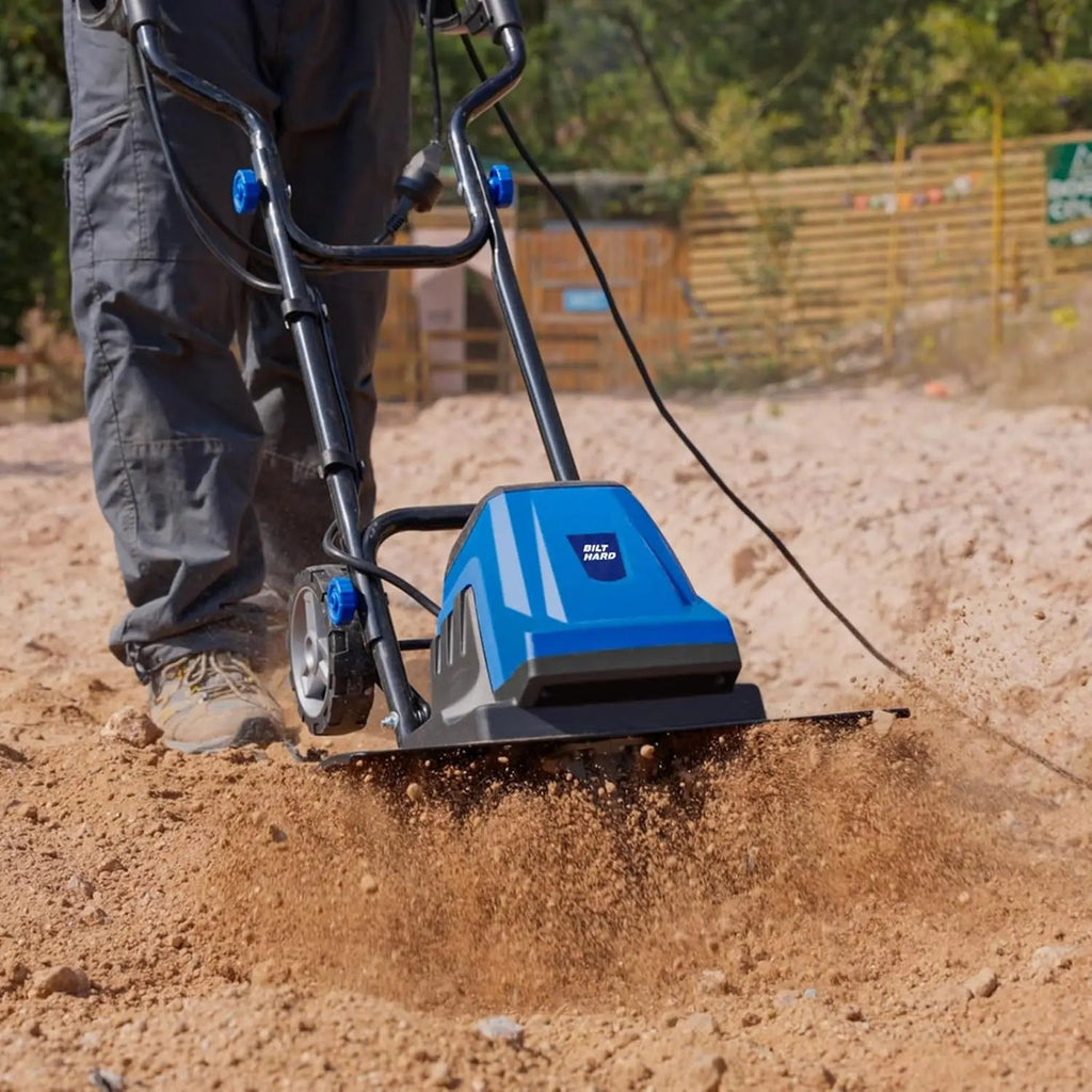 BILT HARD 18" Electric Garden Tiller – 15 Amp Corded Cultivator with 6 Steel Tines & Adjustable Wheels for Easy Soil Prep