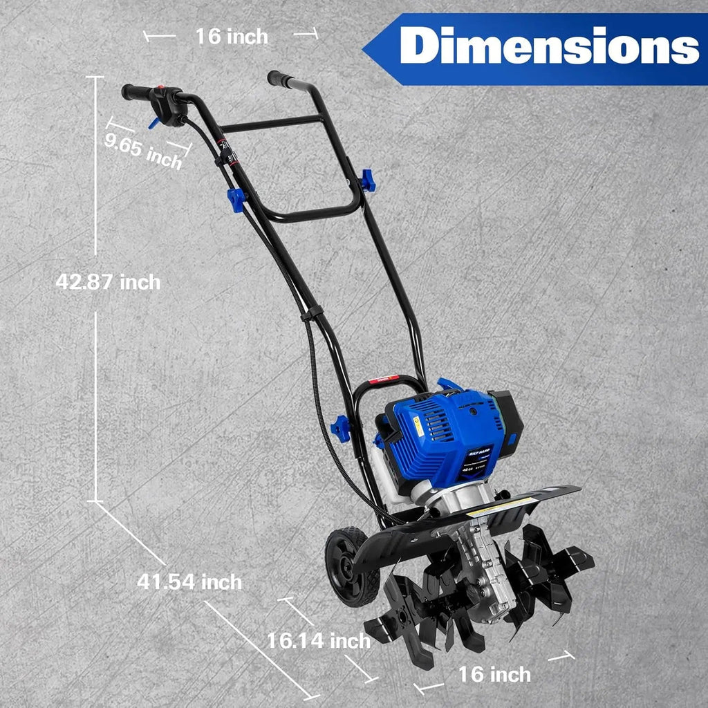 BILT HARD 16" Gas Garden Tiller – 46cc 4-Cycle Engine, 6 Steel Tines, Adjustable Wheels & Cushioned Handles for Easy Tilling & Weeding