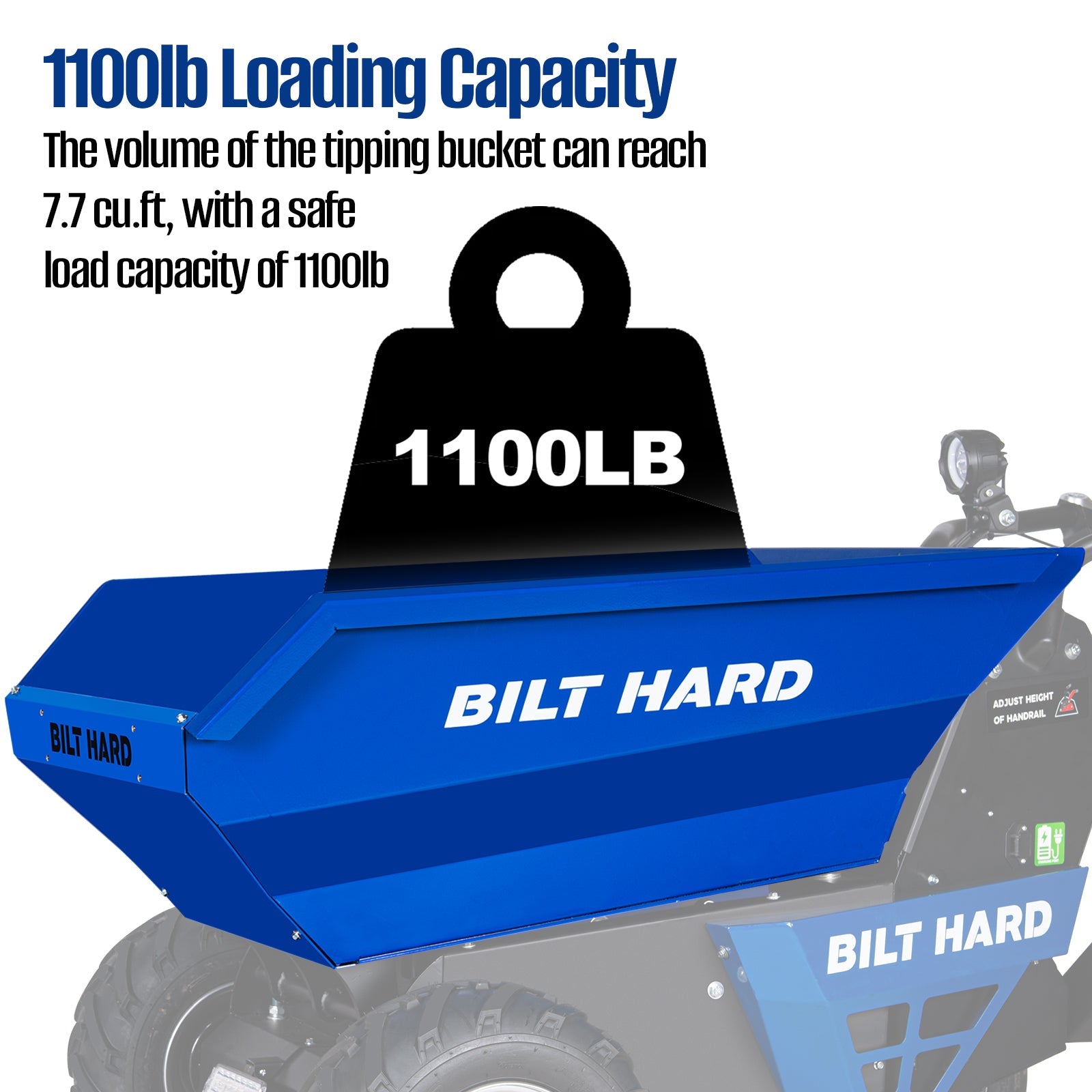 1100Lbs Loading Electric Dumper Cart, 48V Battery Powered Wheel Barrow Electric Mini Dumper