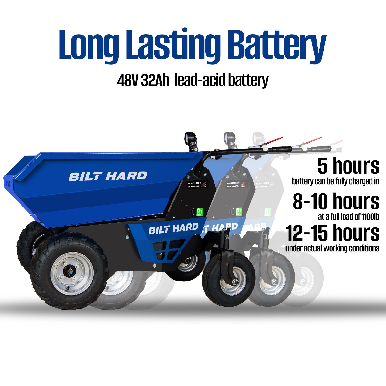 1100Lbs Loading Electric Dumper Cart, 48V Battery Powered Wheel Barrow Electric Mini Dumper