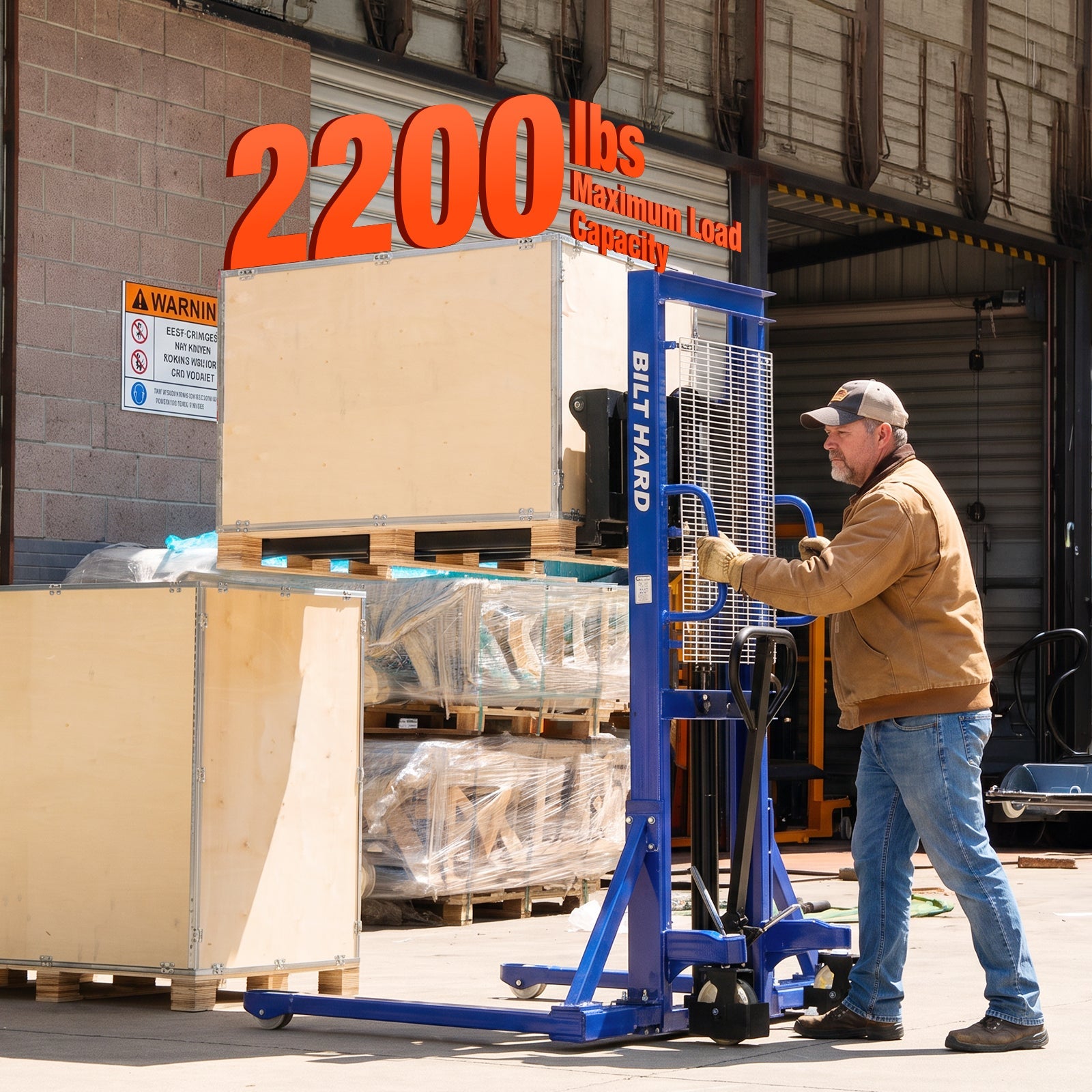 BILT HARD 2,200-Lb Manual Pallet Stacker, 63-Inch Lift Height