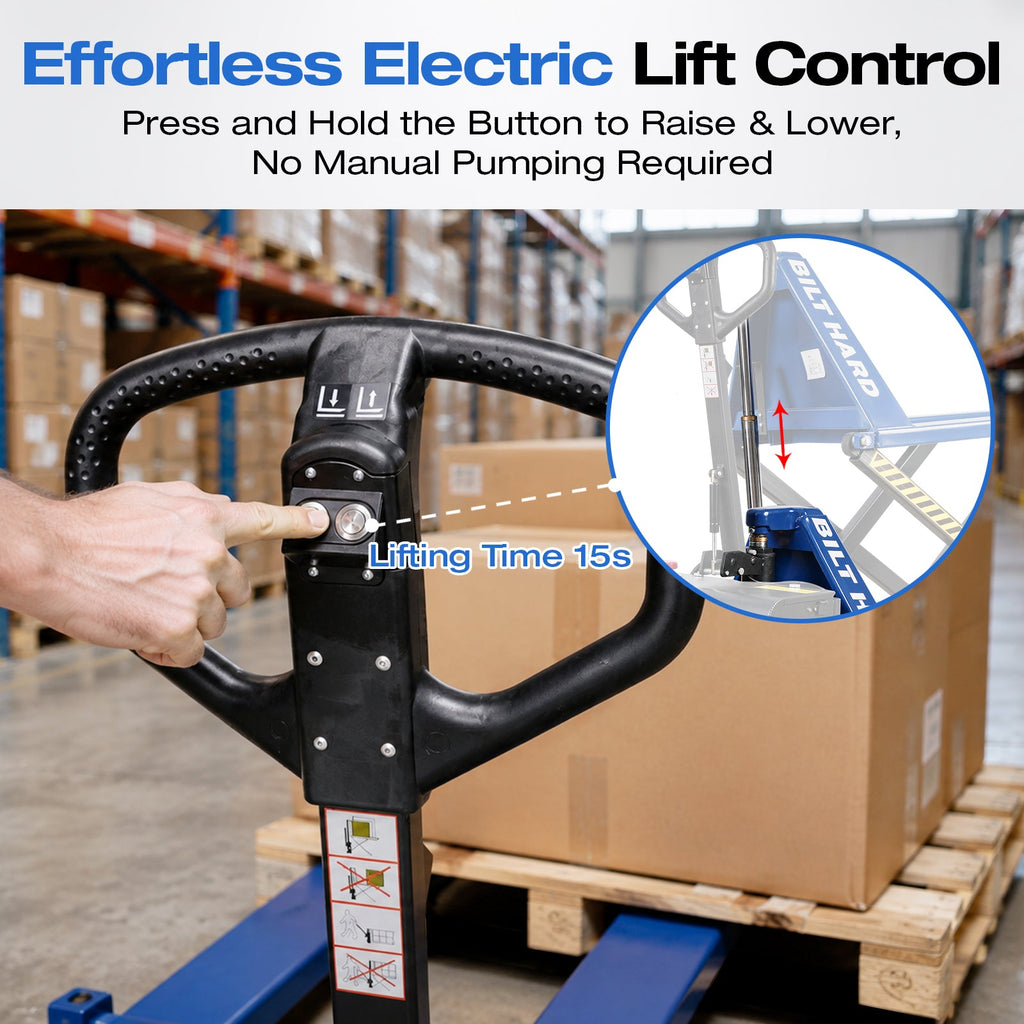 BILT HARD 3,300-Lb Semi-Electric High-Lift Pallet Jack, 31.5-Inch Lift Height