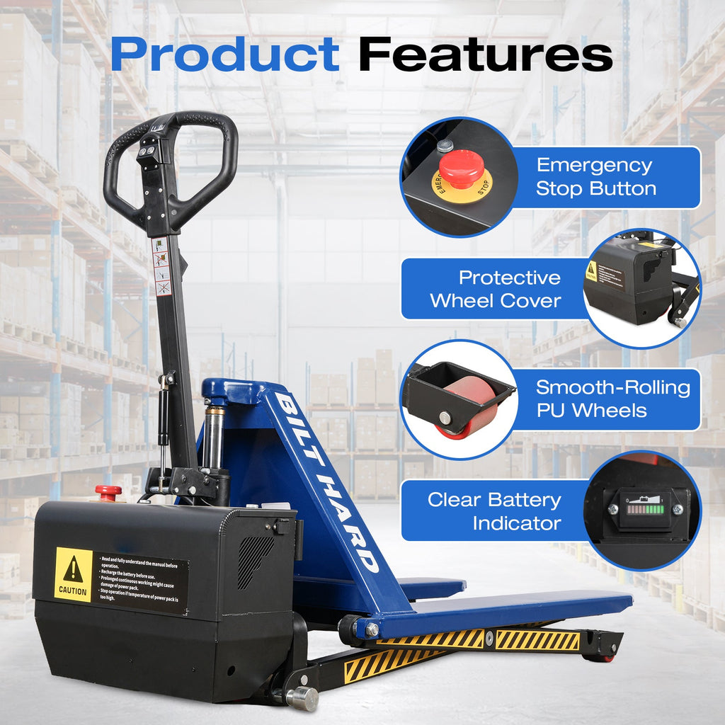 BILT HARD 3,300-Lb Semi-Electric High-Lift Pallet Jack, 31.5-Inch Lift Height
