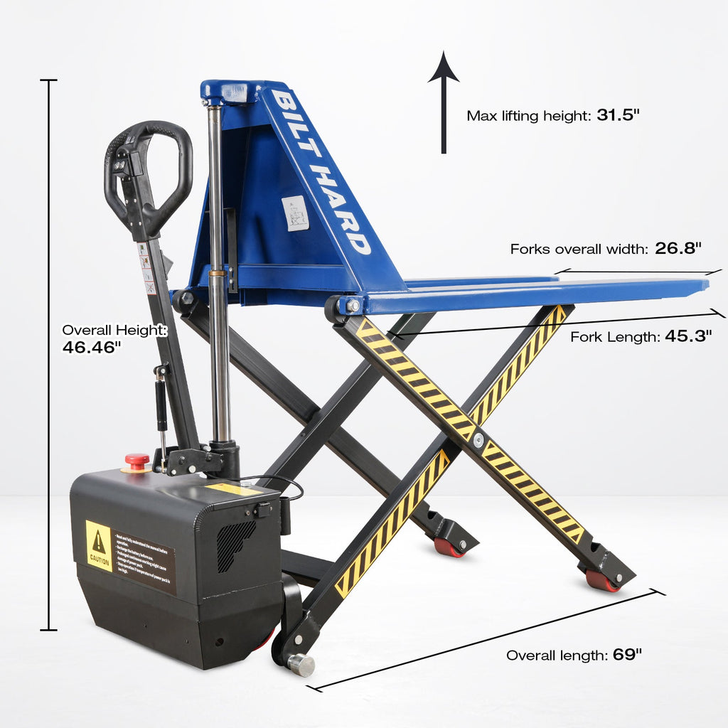 BILT HARD 3,300-Lb Semi-Electric High-Lift Pallet Jack, 31.5-Inch Lift Height