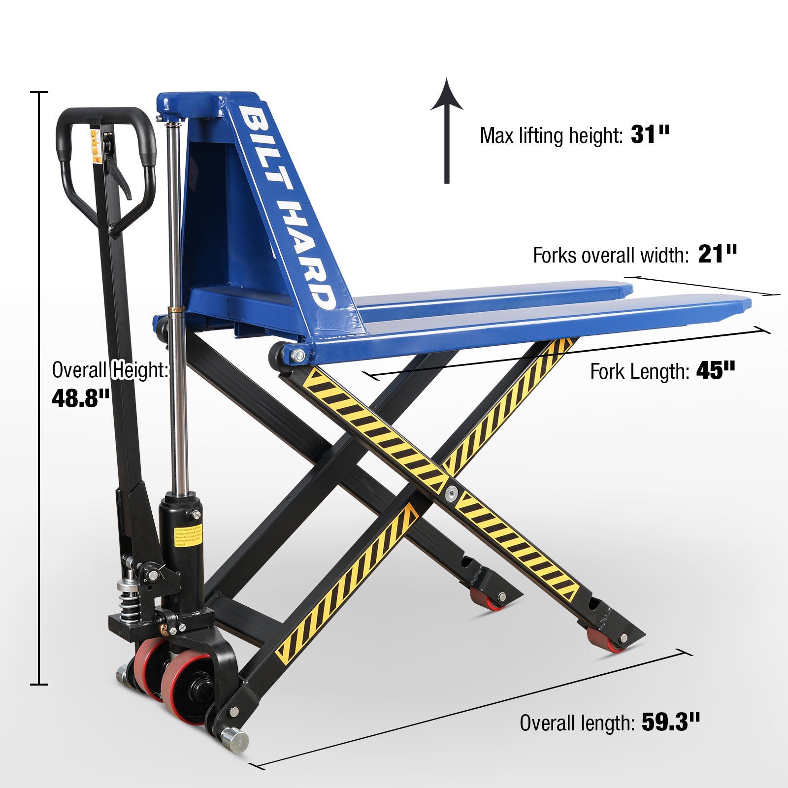 BILT HARD 2,200-Lb High-Lift Pallet Jack, 31-Inch Lift Height