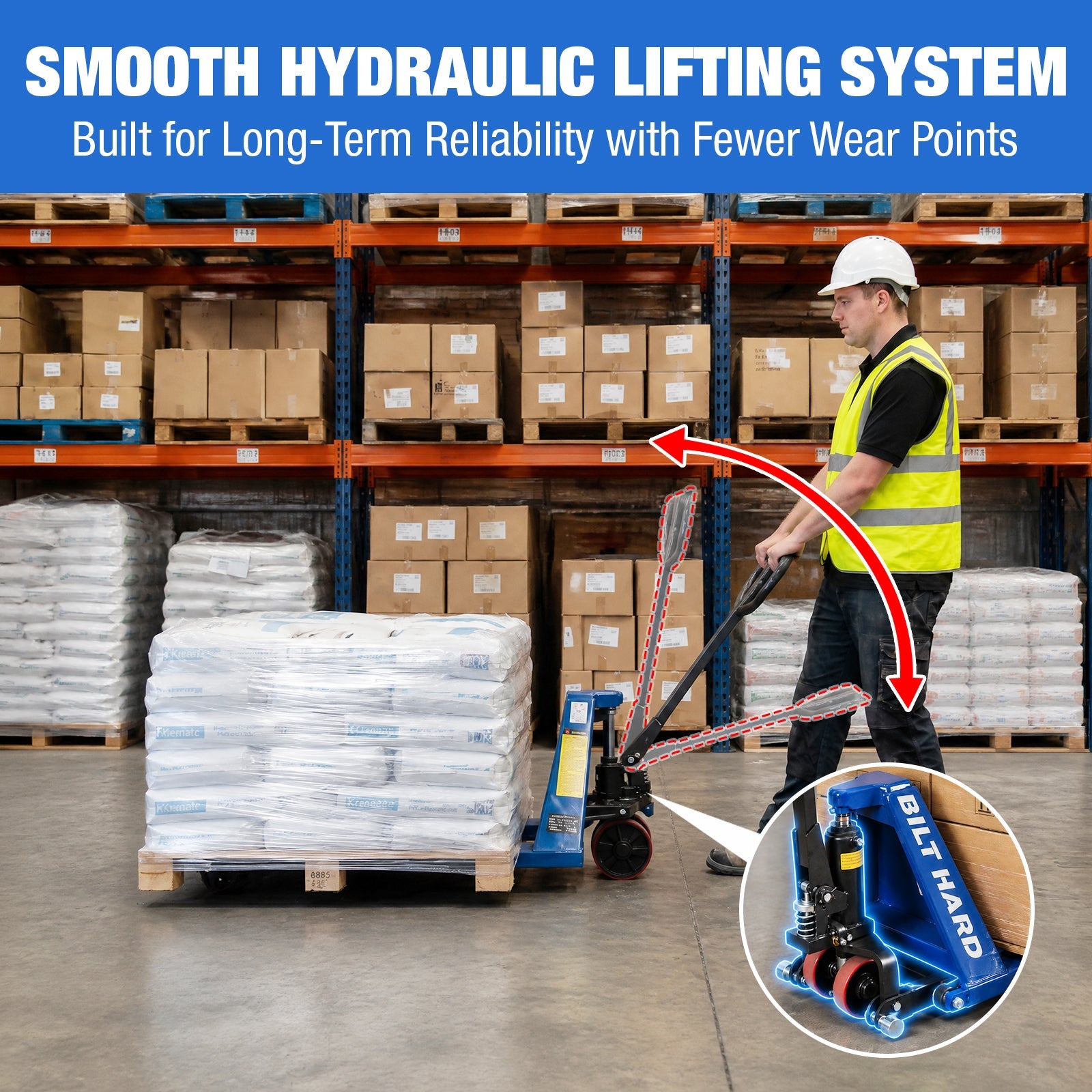BILT HARD 2,200-Lb High-Lift Pallet Jack, 31-Inch Lift Height
