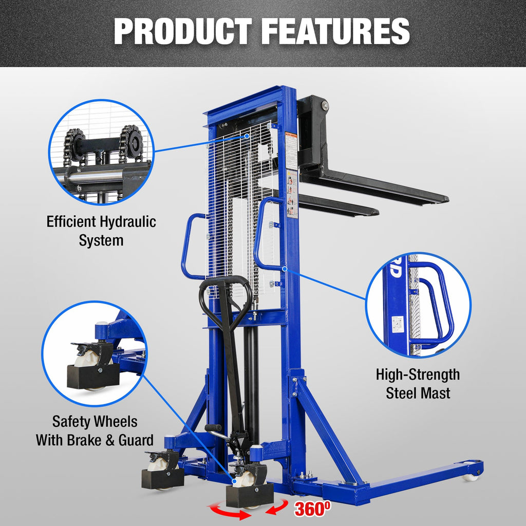 BILT HARD 2,200-Lb Manual Pallet Stacker, 63-Inch Lift Height