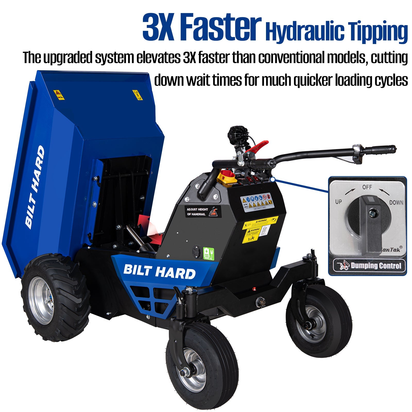 1100Lbs Loading Electric Dumper Cart, 48V Battery Powered Wheel Barrow Electric Mini Dumper