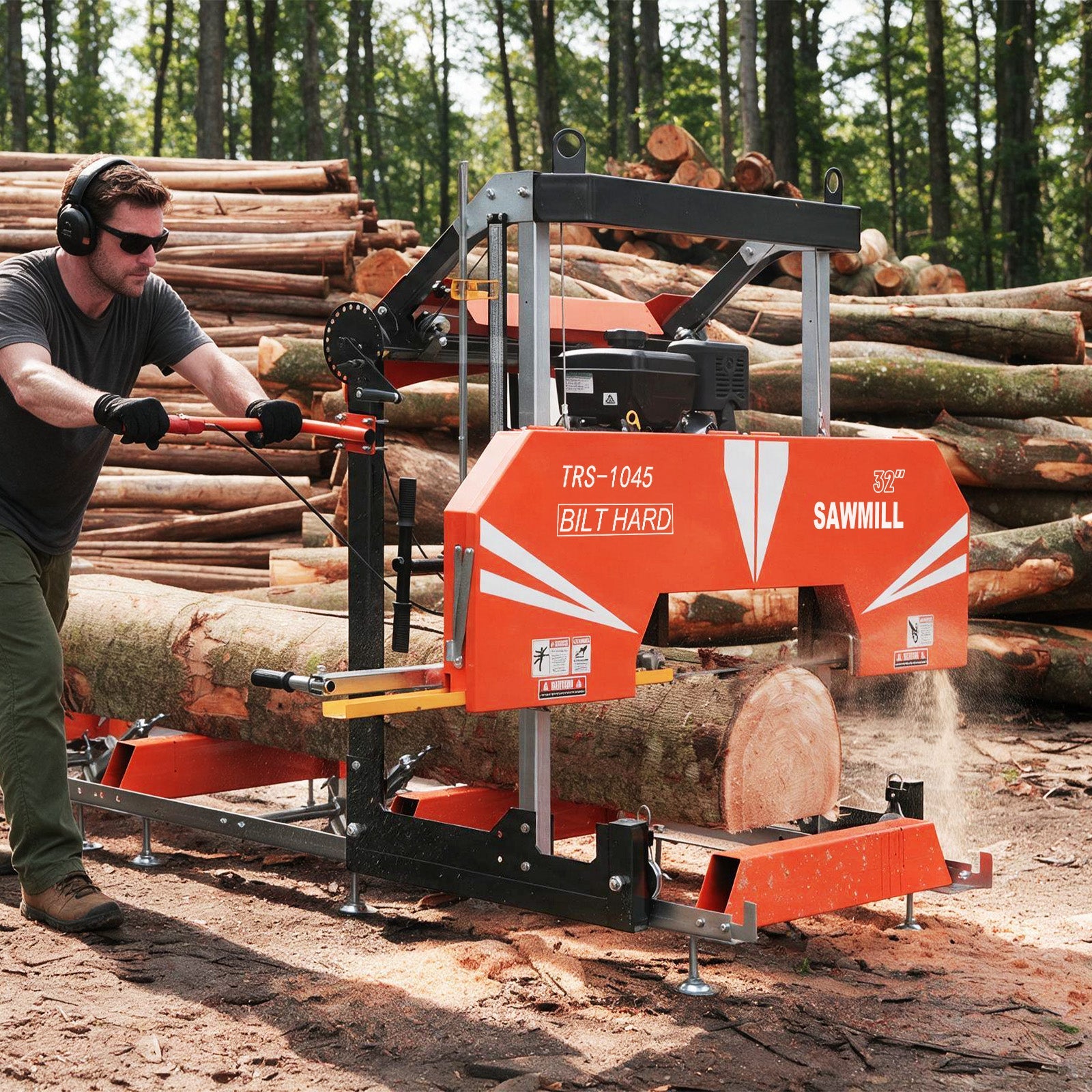 BILT HARD 32" Portable Sawmill, 14HP 408cc Briggs & Stratton Vanguard E-Start Engine, 32" Log Capacity, 28.7" Board Width